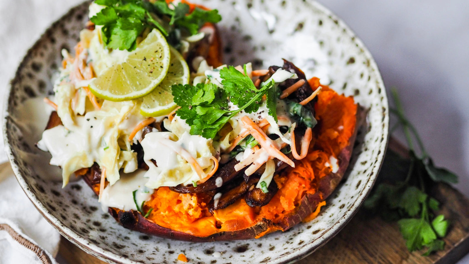 Mushrooms & Coleslaw Stuffed Sweet Potatoes